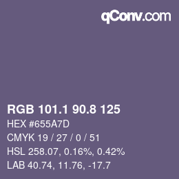 Código de color: RGB 101.1 90.8 125 | qconv.com