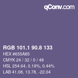 カラーコード: RGB 101.1 90.8 133 | qconv.com