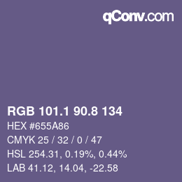 Code couleur: RGB 101.1 90.8 134 | qconv.com