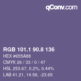Código de color: RGB 101.1 90.8 136 | qconv.com