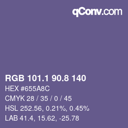 Código de color: RGB 101.1 90.8 140 | qconv.com