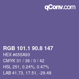 カラーコード: RGB 101.1 90.8 147 | qconv.com