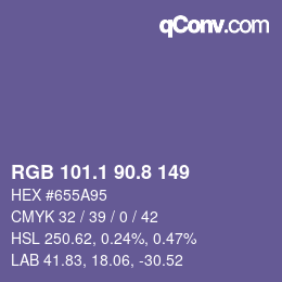 カラーコード: RGB 101.1 90.8 149 | qconv.com