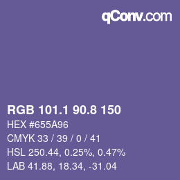 カラーコード: RGB 101.1 90.8 150 | qconv.com