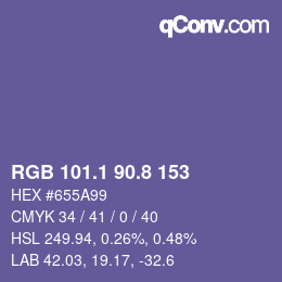 カラーコード: RGB 101.1 90.8 153 | qconv.com