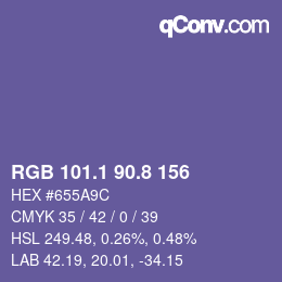 カラーコード: RGB 101.1 90.8 156 | qconv.com