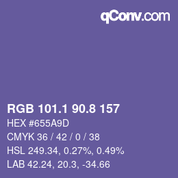 カラーコード: RGB 101.1 90.8 157 | qconv.com