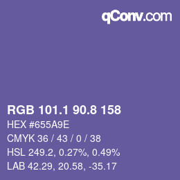 カラーコード: RGB 101.1 90.8 158 | qconv.com