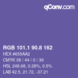 カラーコード: RGB 101.1 90.8 162 | qconv.com