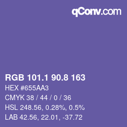 カラーコード: RGB 101.1 90.8 163 | qconv.com
