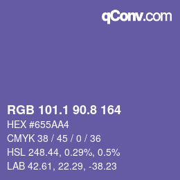 カラーコード: RGB 101.1 90.8 164 | qconv.com
