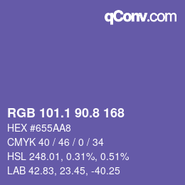 カラーコード: RGB 101.1 90.8 168 | qconv.com