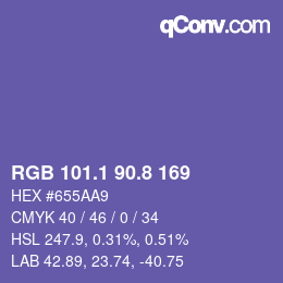 カラーコード: RGB 101.1 90.8 169 | qconv.com
