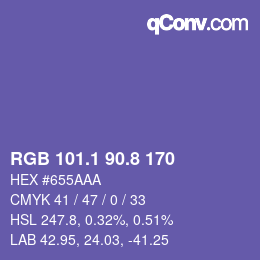 カラーコード: RGB 101.1 90.8 170 | qconv.com