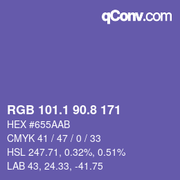 カラーコード: RGB 101.1 90.8 171 | qconv.com