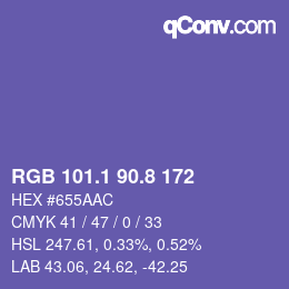 カラーコード: RGB 101.1 90.8 172 | qconv.com
