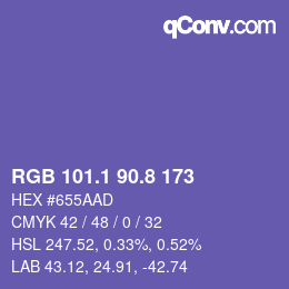 カラーコード: RGB 101.1 90.8 173 | qconv.com