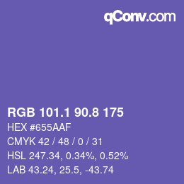カラーコード: RGB 101.1 90.8 175 | qconv.com