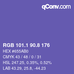 カラーコード: RGB 101.1 90.8 176 | qconv.com