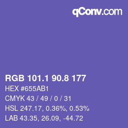 カラーコード: RGB 101.1 90.8 177 | qconv.com