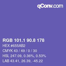 カラーコード: RGB 101.1 90.8 178 | qconv.com