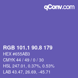 カラーコード: RGB 101.1 90.8 179 | qconv.com