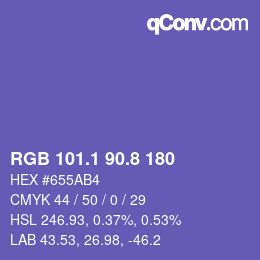 カラーコード: RGB 101.1 90.8 180 | qconv.com