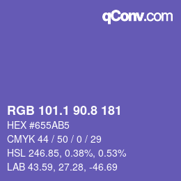 カラーコード: RGB 101.1 90.8 181 | qconv.com