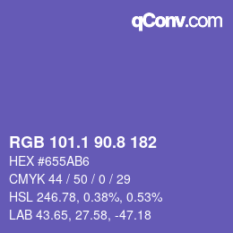 カラーコード: RGB 101.1 90.8 182 | qconv.com