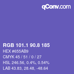 カラーコード: RGB 101.1 90.8 185 | qconv.com
