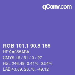 カラーコード: RGB 101.1 90.8 186 | qconv.com