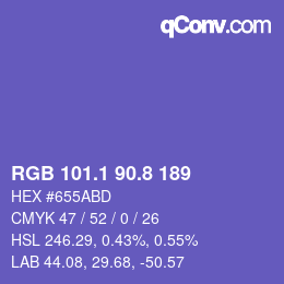 カラーコード: RGB 101.1 90.8 189 | qconv.com