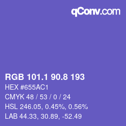 カラーコード: RGB 101.1 90.8 193 | qconv.com