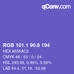 カラーコード: RGB 101.1 90.8 194 | qconv.com