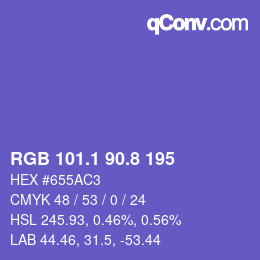 カラーコード: RGB 101.1 90.8 195 | qconv.com