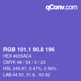 カラーコード: RGB 101.1 90.8 196 | qconv.com