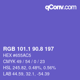 カラーコード: RGB 101.1 90.8 197 | qconv.com