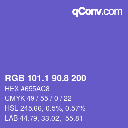 カラーコード: RGB 101.1 90.8 200 | qconv.com
