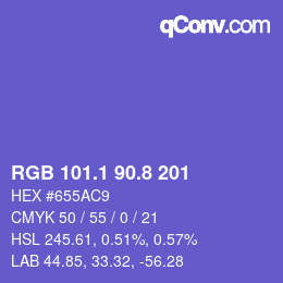 カラーコード: RGB 101.1 90.8 201 | qconv.com