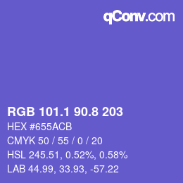 カラーコード: RGB 101.1 90.8 203 | qconv.com