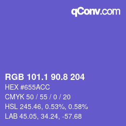 カラーコード: RGB 101.1 90.8 204 | qconv.com
