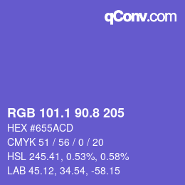 カラーコード: RGB 101.1 90.8 205 | qconv.com