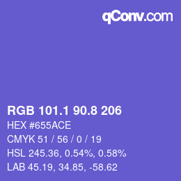 カラーコード: RGB 101.1 90.8 206 | qconv.com