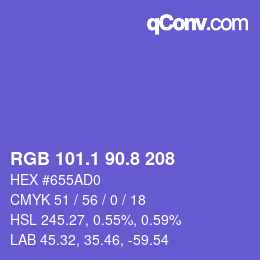 カラーコード: RGB 101.1 90.8 208 | qconv.com