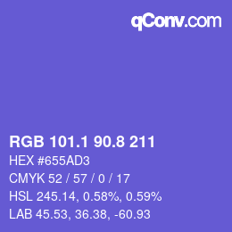 カラーコード: RGB 101.1 90.8 211 | qconv.com