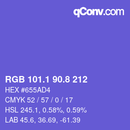 カラーコード: RGB 101.1 90.8 212 | qconv.com