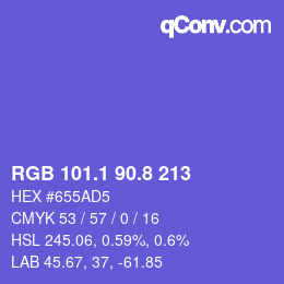 カラーコード: RGB 101.1 90.8 213 | qconv.com