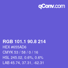 カラーコード: RGB 101.1 90.8 214 | qconv.com