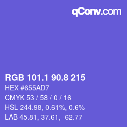 カラーコード: RGB 101.1 90.8 215 | qconv.com