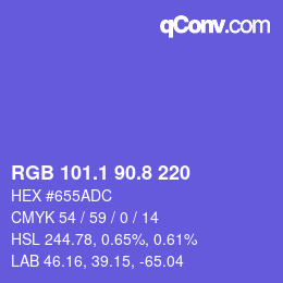 カラーコード: RGB 101.1 90.8 220 | qconv.com